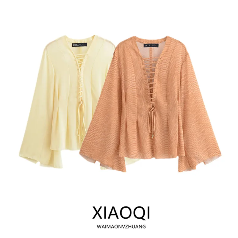 

Women's Summer New Loose Long Sve irt Chiffon Decorative Belted Top Faion Versatile Sle Regular Length Other Material