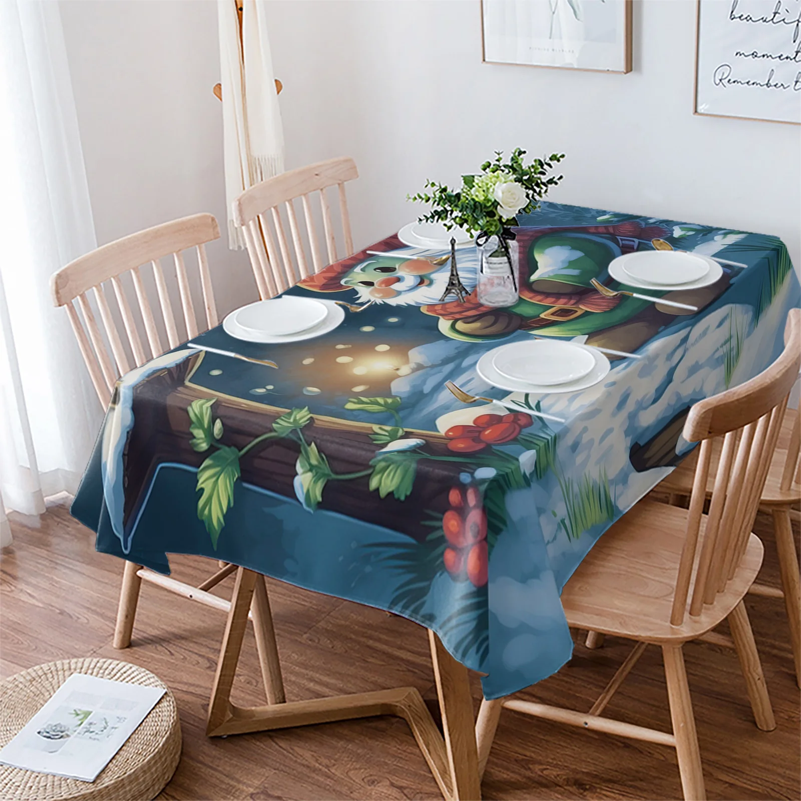 Christmas Dwarf Firefly Candlelight Table Cloth Waterproof Dining Tablecloth Kitchen Decorative Party Table Cover