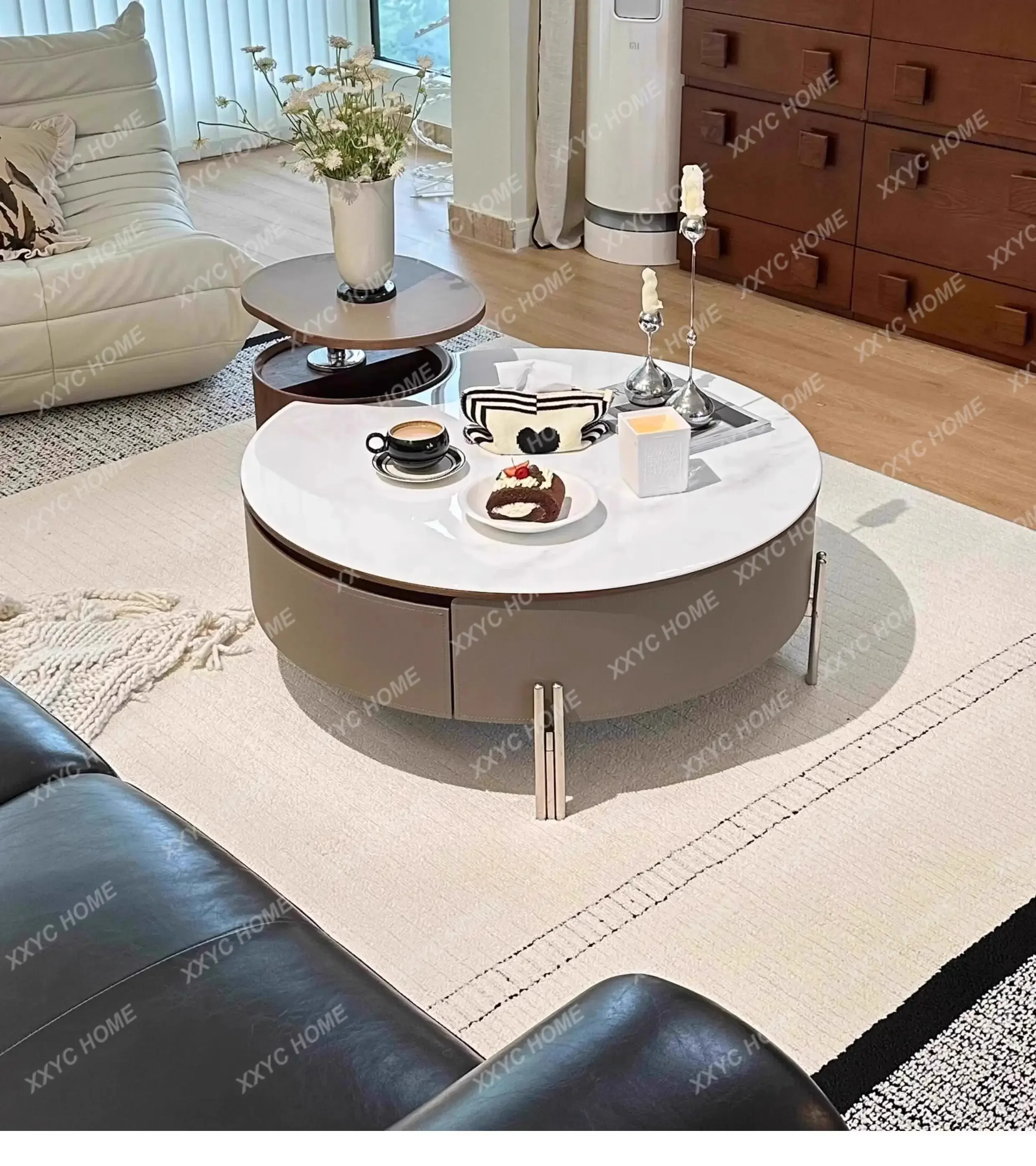 minimalist solid wood lifting coffee table living room high-end rotating small coffee tableTJ