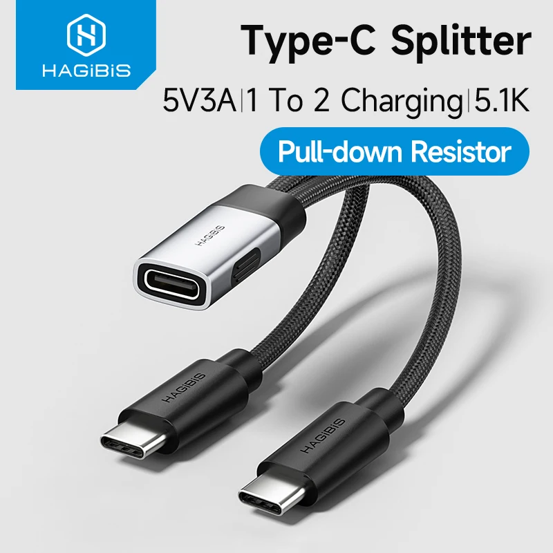 Hagibis USB-C スプリッター 1入力2出力 2-in-1 タイプC電源ケーブル 高速充電対応 5.1K iPhone 18/17/16 ProおよびAndroidスマートフォン用