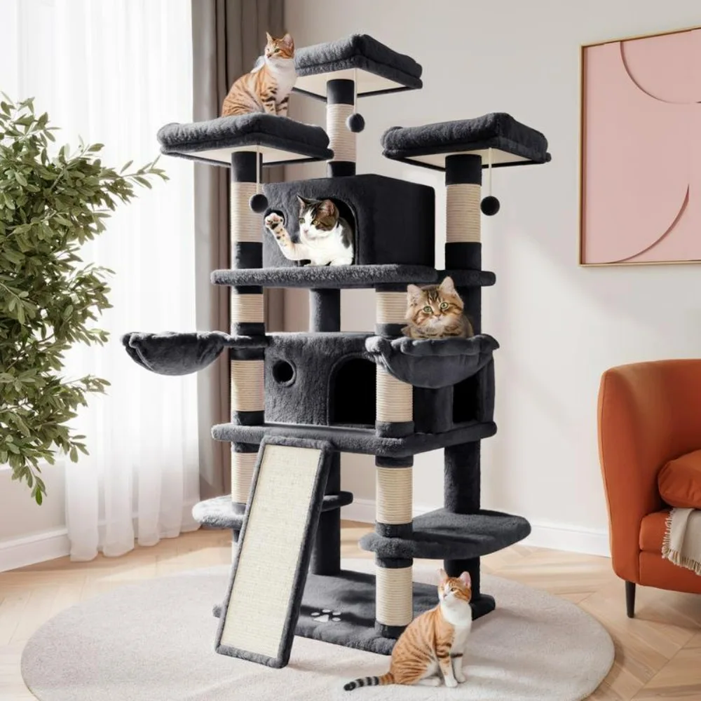 

68 Inches Multi-Level Large Cat Tree for Large Cats/Big Cats Tower with Cat Condo/Cozy Plush Cat Perches/Sisal Scratching Posts