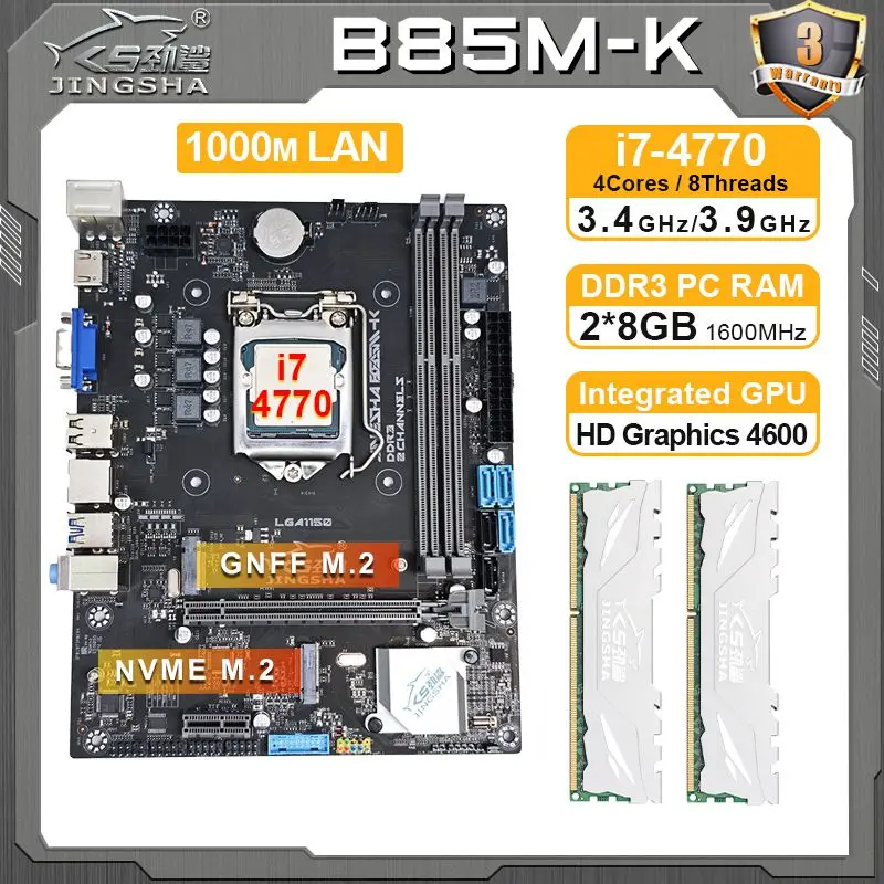 مجموعة اللوحة الأم B85 M-ATX LGA 1150 مع وحدة المعالجة المركزية i7 4770 2*8GB DDR3 RAM مجموعة ألعاب الكمبيوتر HD الرسومات 4600 placa mae LGA1150 مجموعة كاملة