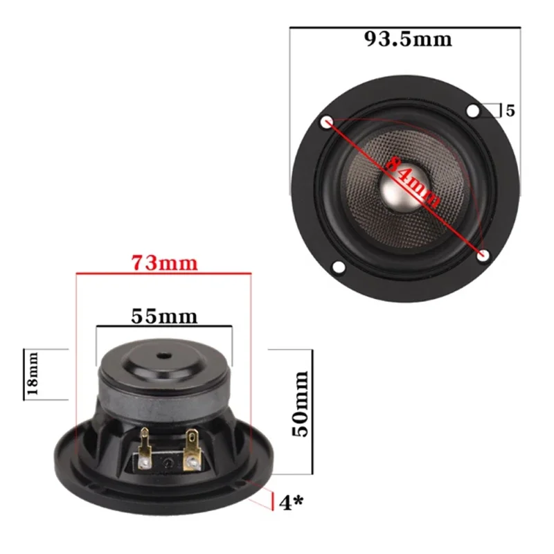 3 Inch 4 Inch Full Range Speaker 4 Ohm 30W Imported Titanium Film Carbon Fiber Basin Speakers HIFI Sound Loudspeaker