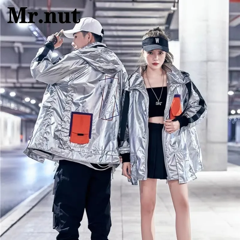 Mr.nut Silver Punk Style Men's Jacket Waterproof Windbreaker Four Season Couple Coat Women Camping Hip Hop Y2k Popular Clothing