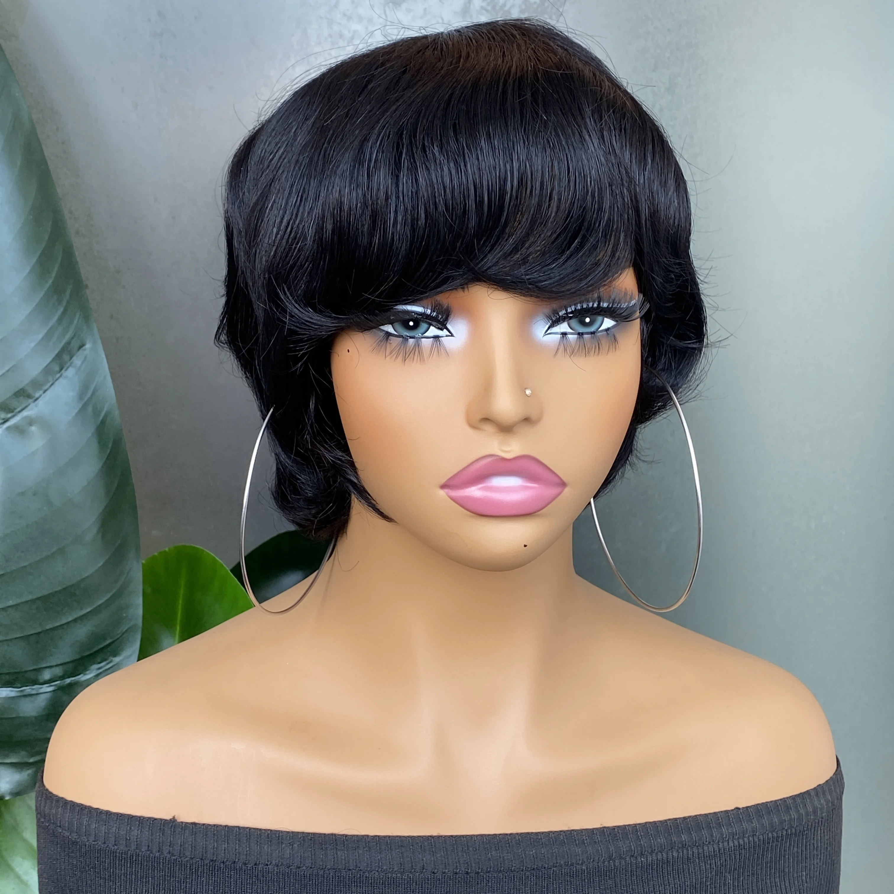 

Короткий парик из натуральных волос Реми, волнистая стрижка пикси, машинного производства, простой в уходе, для женщин