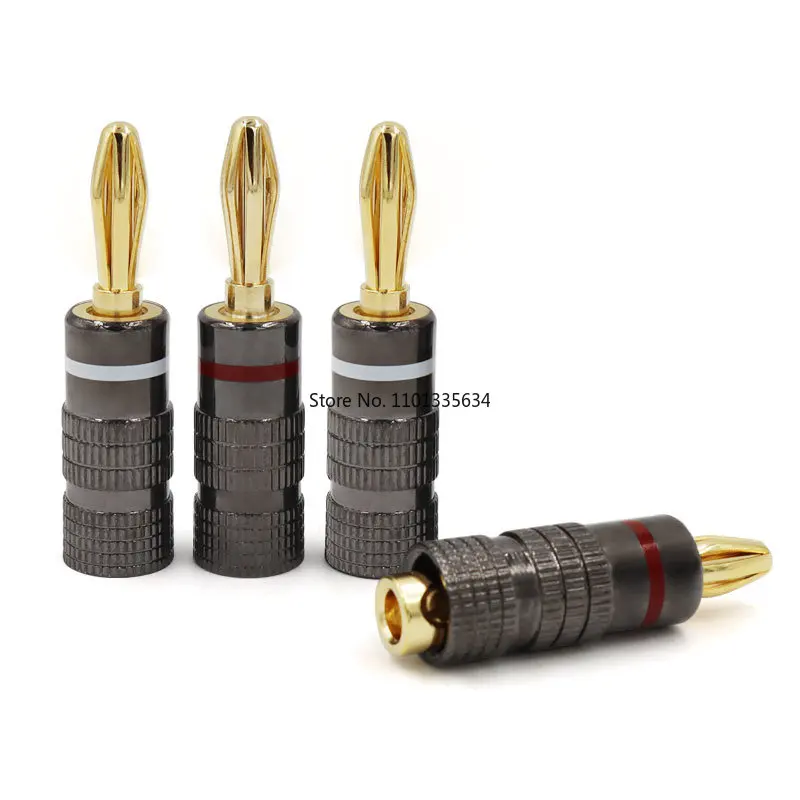 4pcs New Gun Metal BANANA PLUGS 24K Gold-plated 4MM Banana Connector with Screw Lock For Audio Jack Speaker Plugs White&Red