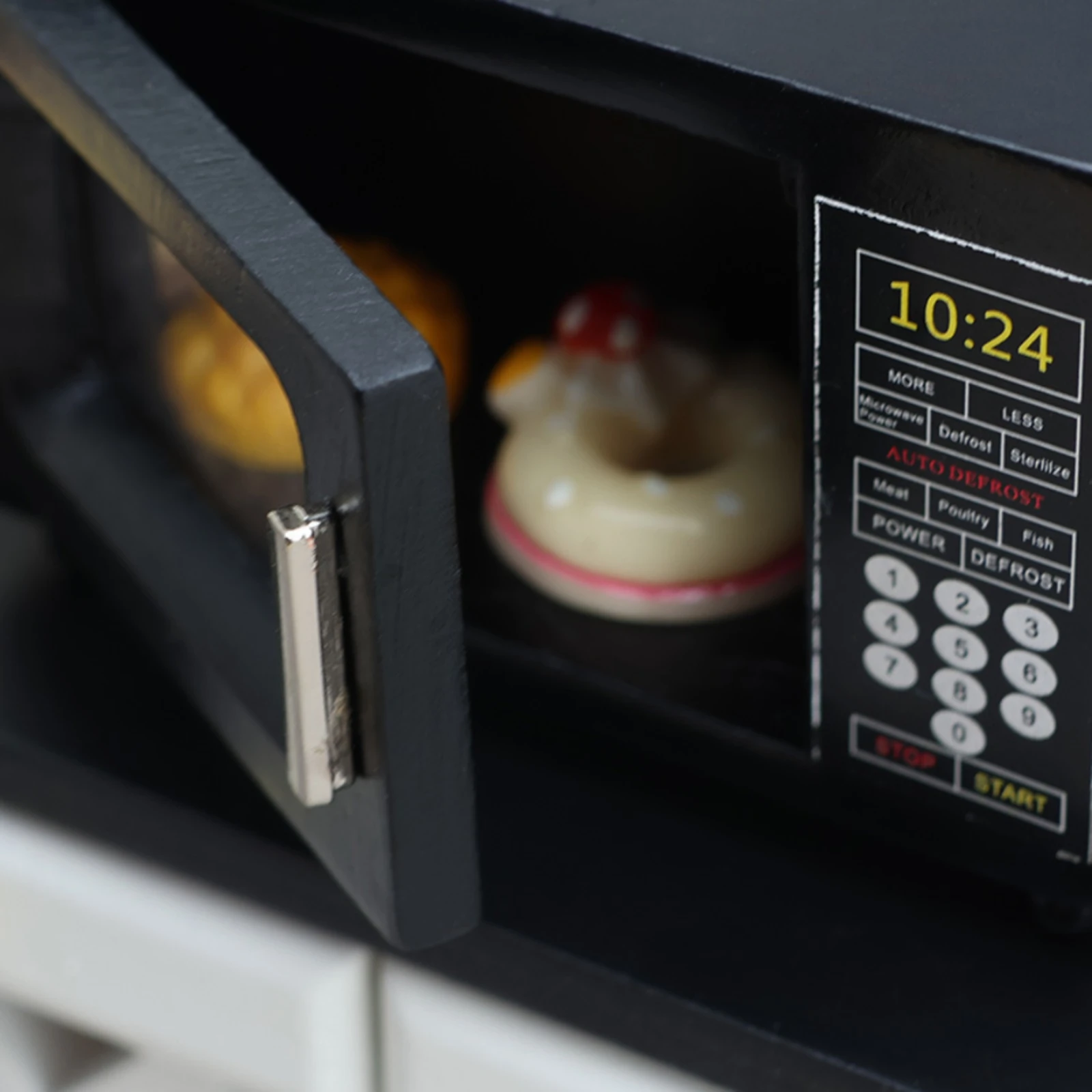 

1:12 Scale Microwave Black Miniature Microwave Oven Mini Kitchen Decor Compact Miniatures Realistic