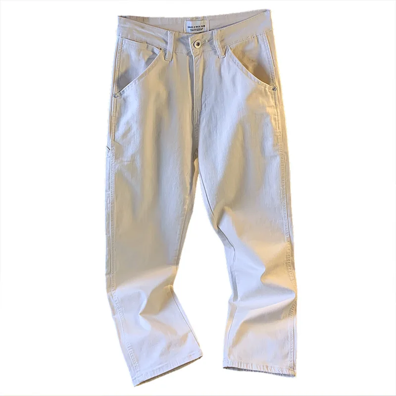 2025 الخريف الدنيم الرجال غسلها الاتجاه النسخة الكورية بارد عارضة فضفاض مستقيم الساق السراويل البيضاء الرجال