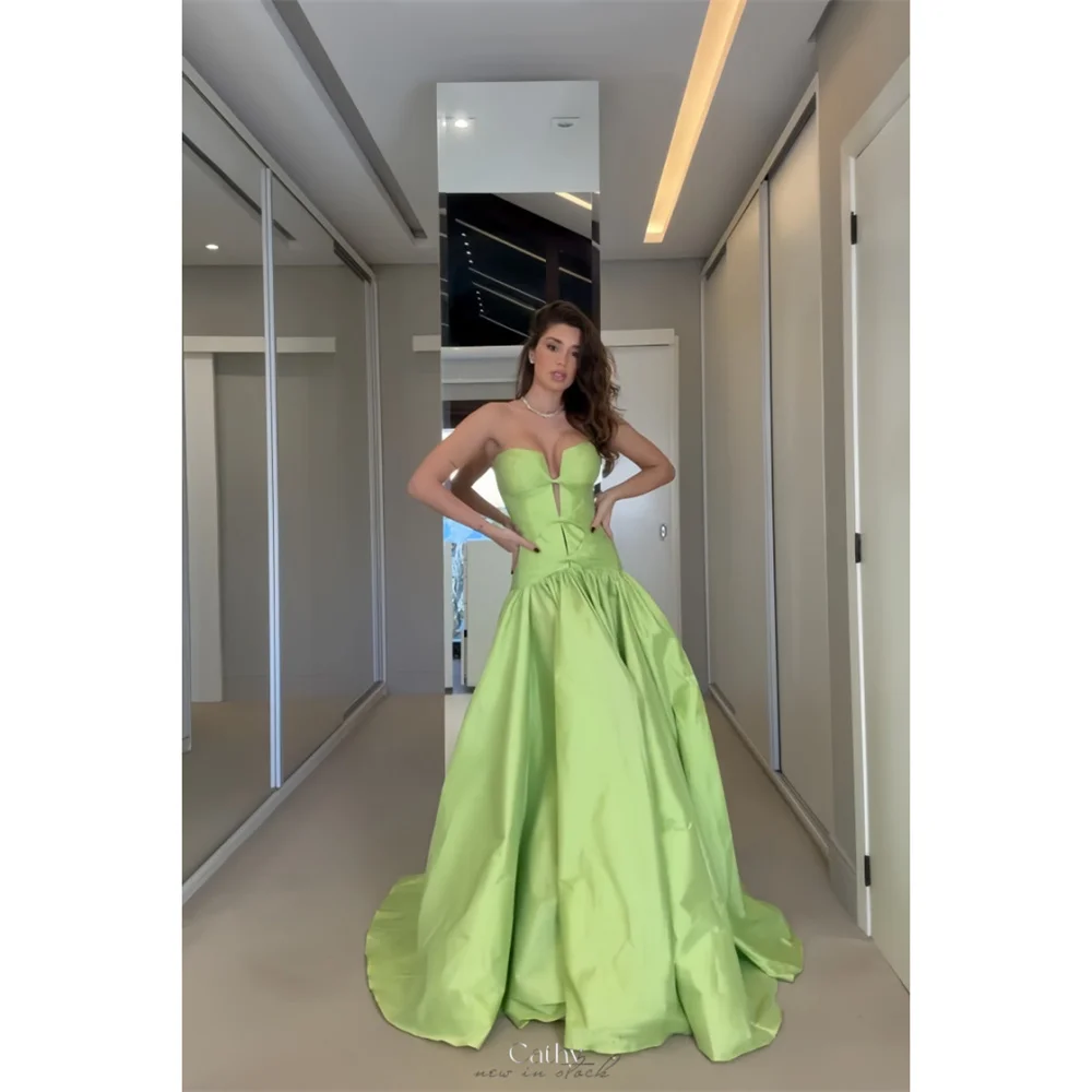 

Cathy Customized Apple Green Strapless Cut-out Prom Dress A-line Floor-length vestidos de noiva Sleeveless Evening Dresses 2025