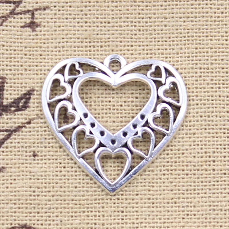 15pcs Charms Hollow Heart 24x25mm Antique Silver Color Pendants Making DIY Handmade Tibetan Finding Jewelry