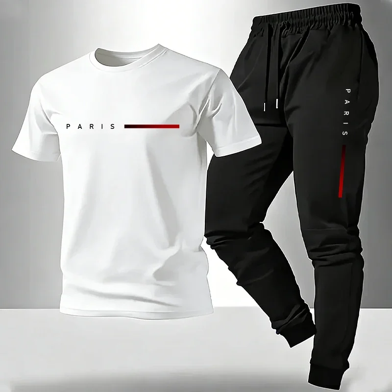 2026 New Arrival Men's Tracksuit T-shirt and Sweatpants Spring Summer Daily Casual Sports Short Sleeve Outfit Male Fashion Set