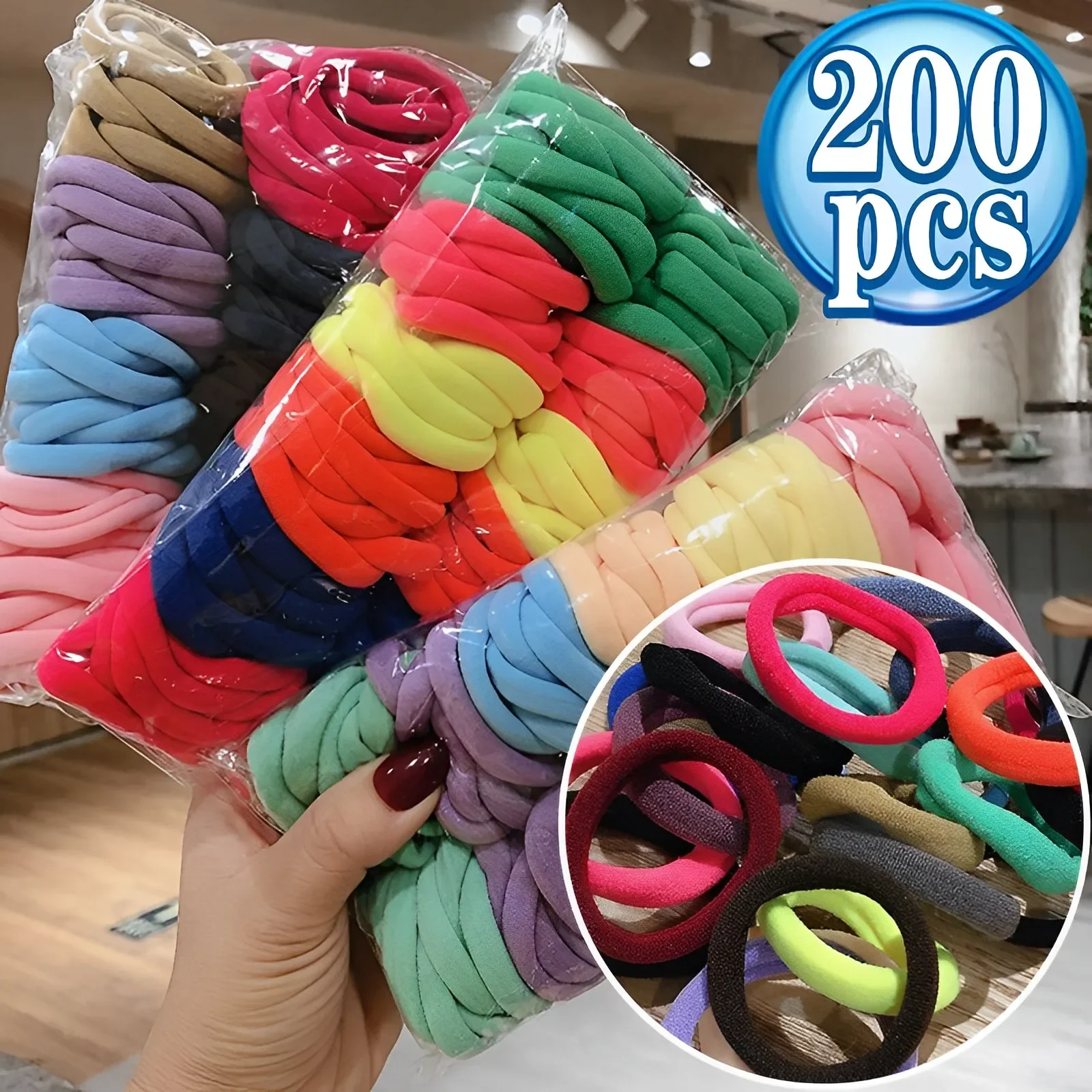 50-200PCS Thicken Colorful Nylon Ealstic Hair Ties for Girls Ponytail Hold Scrunchie Rubber Band Kid Fashion Hair Accessories