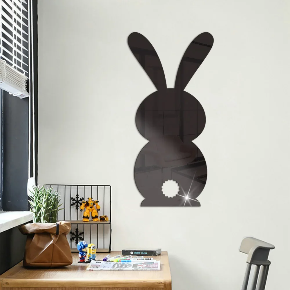 Easter Home Cute Rabbits Mirror Wall Sticker Children\'s Kids Living Room Shower Room Bedroom Decor Removable Wallpaper Sticker