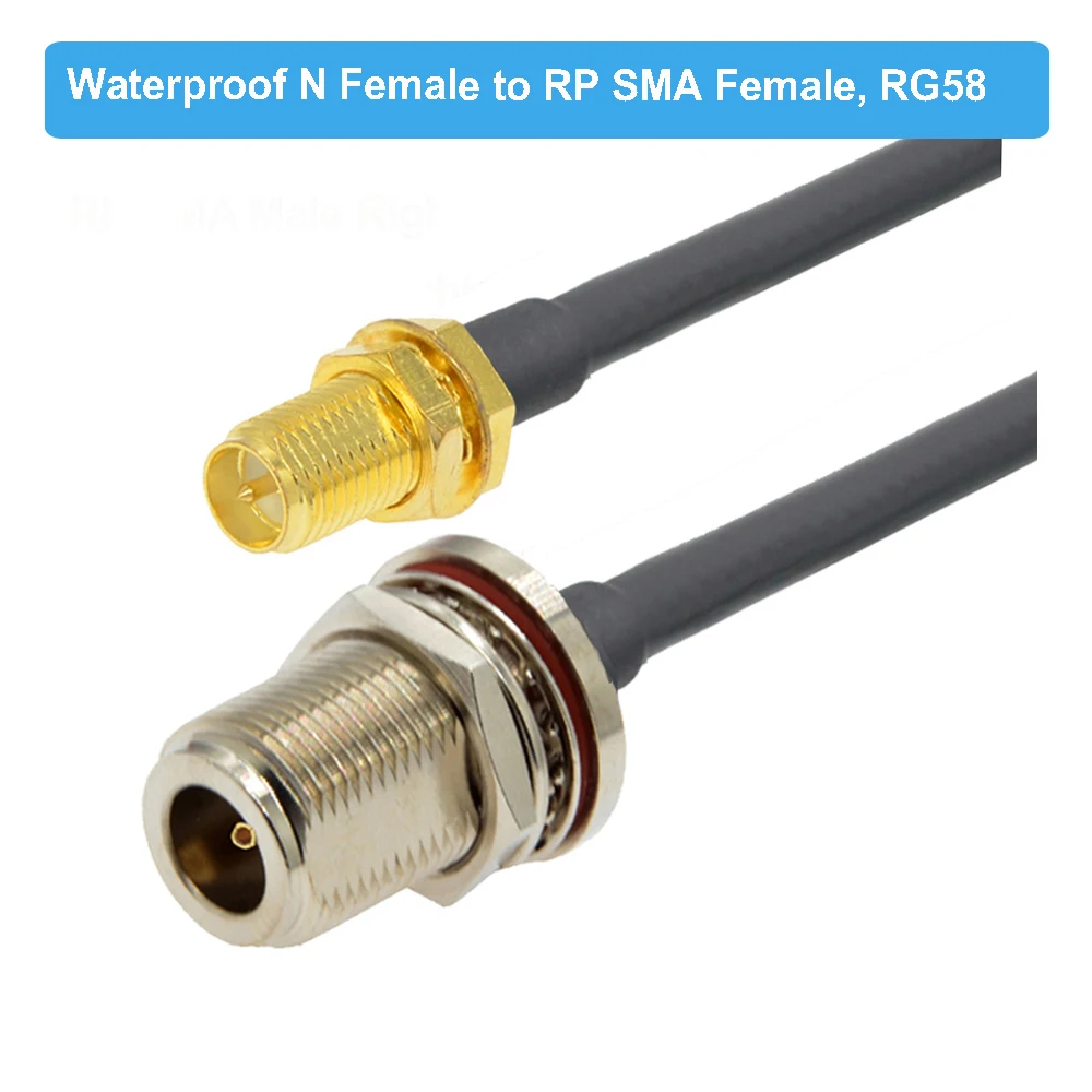 RP-SMA Female to N Female Waterproof Bulkhead RG58 Cable 50 Ohm Coaxial Pigtail WIFI Extension Cord RF Coax Jumper Adapter