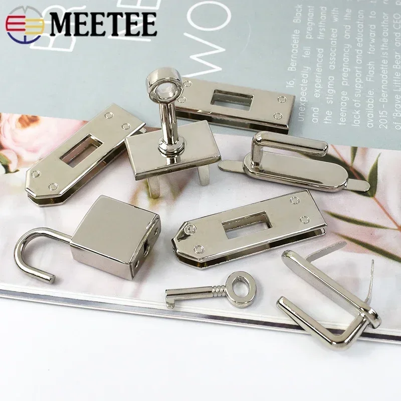 Meetee 1Set(7Pcs)/2/3/4/5Sets 45mm 4 Colors Metal Bag Hardware Accessories Women\'s Handbag Clasp Lock Buckle Part Leather Craft