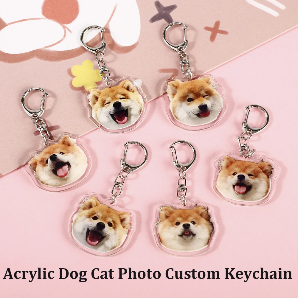 Acrylic Cute Dog Cat Head Photo Custom Keychain llaveros Animal Anime Cartoon Picture Personalized Boyfriend Girlfriend Gift