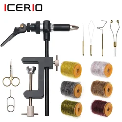 ICERIO C-Clamp Fly Tying Vise Hardened Steel Jaws Fly Tying Tool Kit- Bobbin Holder/ Threader Tying Fishing Lures Dirty Bug Yarn