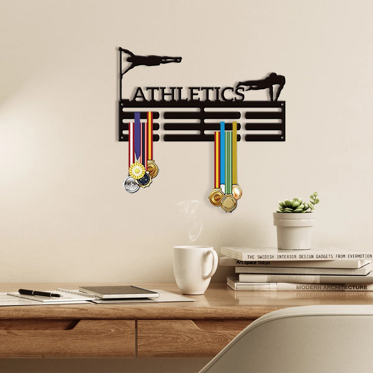 A customized Honor item basketball player Iron medal rack wall mounted trophy display rack with adjustable multiple hooks Suita - view 3