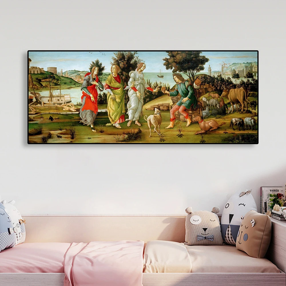 Vintage Oil Painting The Judgment of Paris Poster By Alessandro Botticelli Prints Canvas Painting Home Room Gallery Decoration