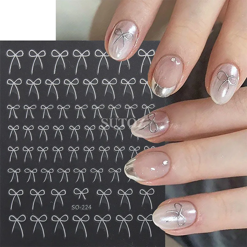 

Новинка, 8 шт., разноцветные наклейки для дизайна ногтей с бантом, 3D милые красные, черные, розовые, с бантом для ногтей Y2K, золотой лазерный эффект, маникюрный декор ZJT12