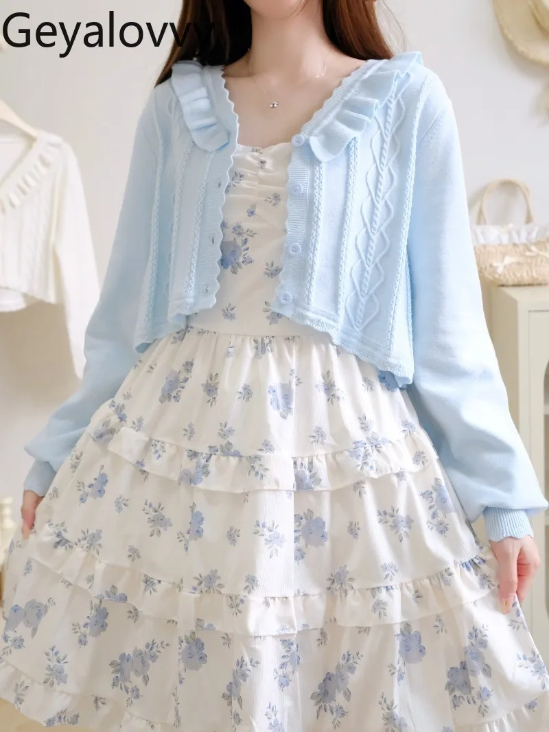 

Original Heart Twist Hollow Lace Cardigan Coat Lolita Spring Autumn Versatile Women's Sweet Short Knitted Sweater Jacket