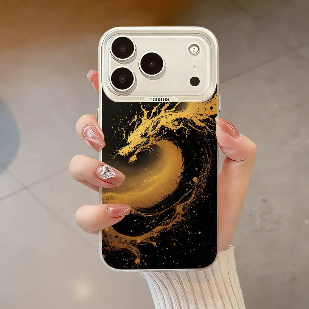 Casing HP Mewah Motif Naga Embos untuk iPhone 17,16,13,12,X,11,15,14,Pro,Max,Plus,SE4,Air,Mini Putih IMD HD Matte