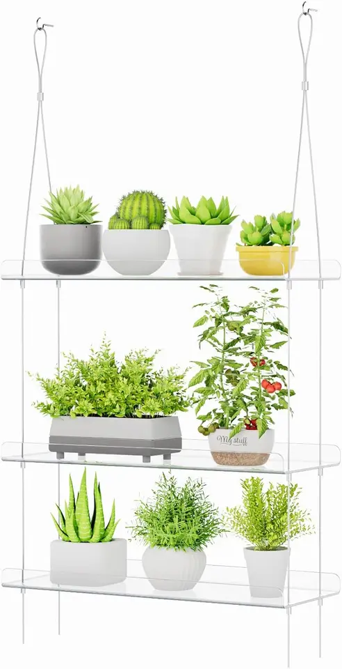 3 Tier Adjustable Hanging Plant Shelf for Indoor Gardens