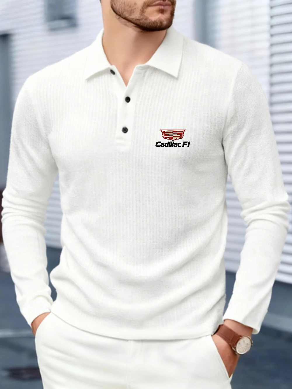 Cadillac F1 – Polo à manches longues pour hommes, respirant et confortable, sans bouloches, décontracté, pour affaires, de haute qualité, printemps et automne