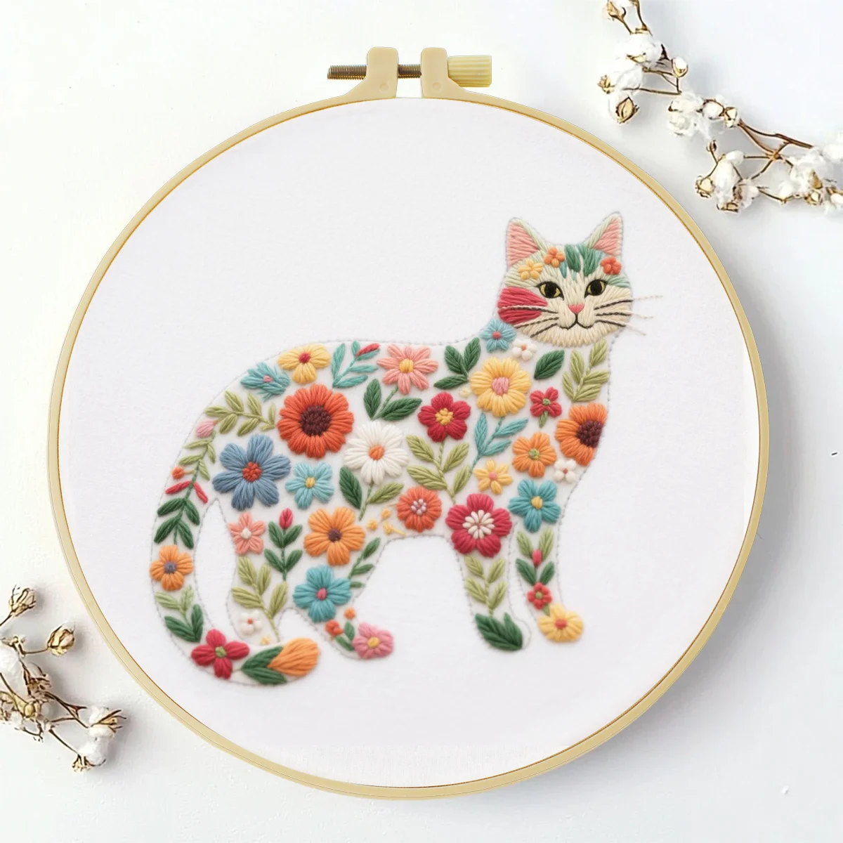 1 Stück 20X20CM/15X15CM 7,87/6,3 Zoll Ein aus Blumen bestehendes Katzen-Bild Stickerei-Starter-Kit DIY-Kit DIY-Stickerei-Kit Handarbeiten – Detail 3
