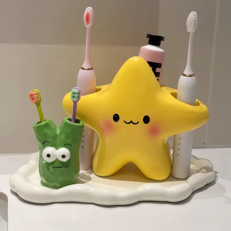 Star Shape Toothbrush Holder Household Bathroom Toothpaste Storage Cup Manual Electric Toothbrush Base Plastic Organizer Tray