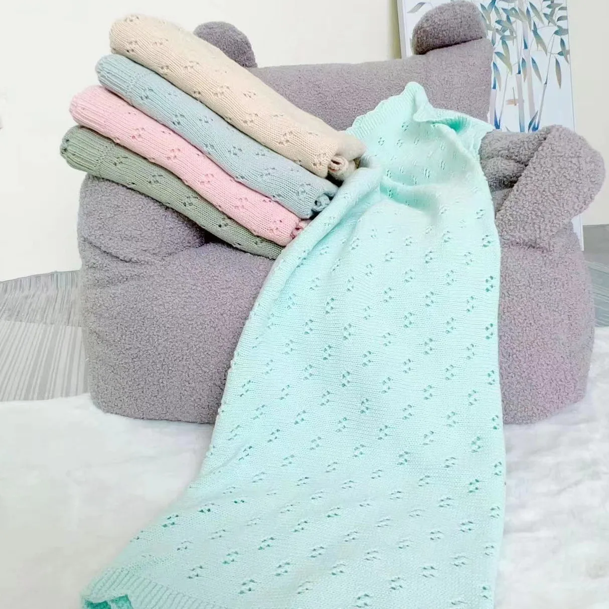 Coperta per bebè lavorata a maglia neonato 100% cotone organico morbido coperte per neonati Boy Girl Infant Swaddle Wrap coperta per dormire per bambini