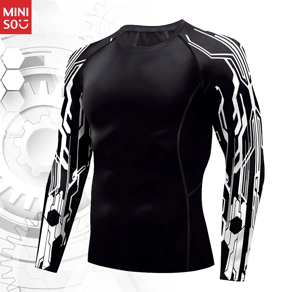 

Miniso Men's Dual Sleeve Print Sports Shirt 2025 | Quick-Dry Running Top, Workout Shirt