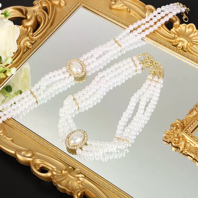 الفاخرة خمر ثلاثة طبقة تقليد اللؤلؤ طوق المختنق الكورية الأزياء قلادة للنساء حزب مجوهرات هدية