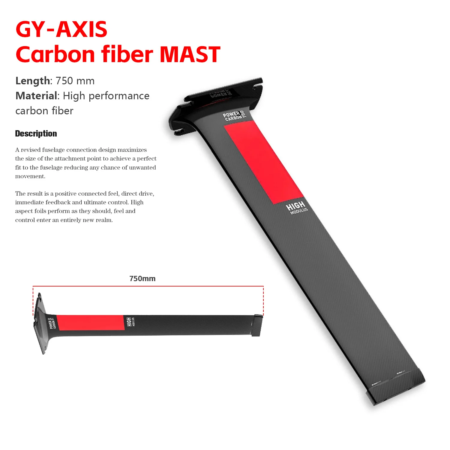 

OEM Factory Axis-GY High Modulus 75cm Carbon Mast For Kite Surfing Hydrofoil Accessory Carbon Fiber Stand Alone Surfing Pole