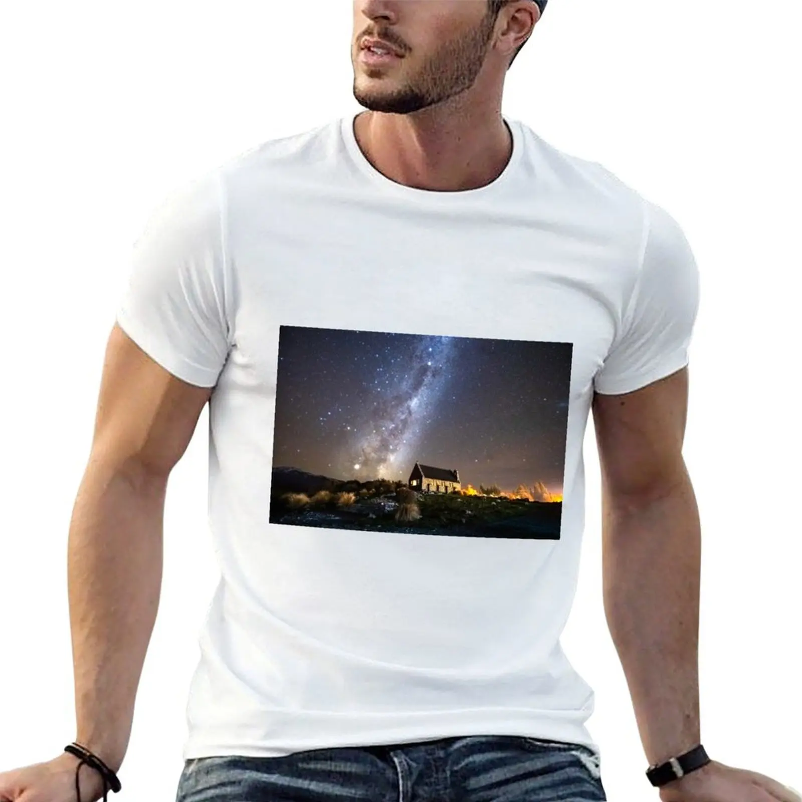 Tekapo Milky Way T-Shirt anime figures custom shirt t shirt men 100℅ cotton