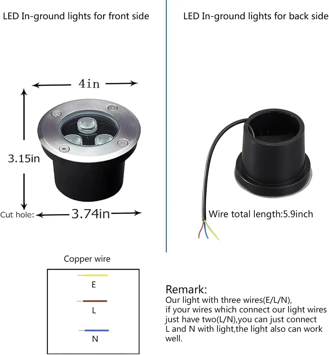 4 Pack Outdoor In Ground Light 3W,Diameter 4 in,220V12V Well Lights,Landscape Lighting Wire,Waterproof Wall,Path,Tree Spotlights