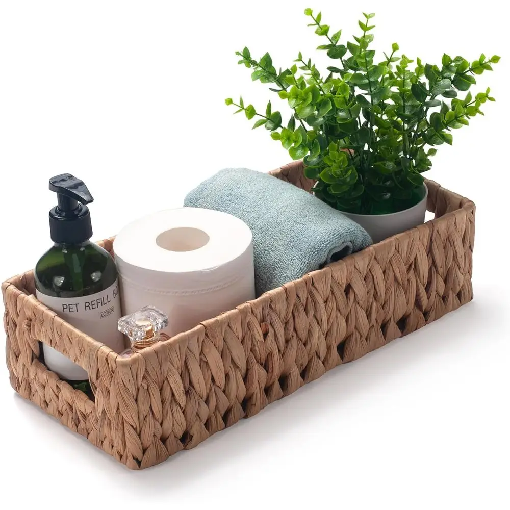 

Narrow Wicker Toilet Paper Storage Basket with Handles, 14.2 x 6.5 x 3.7