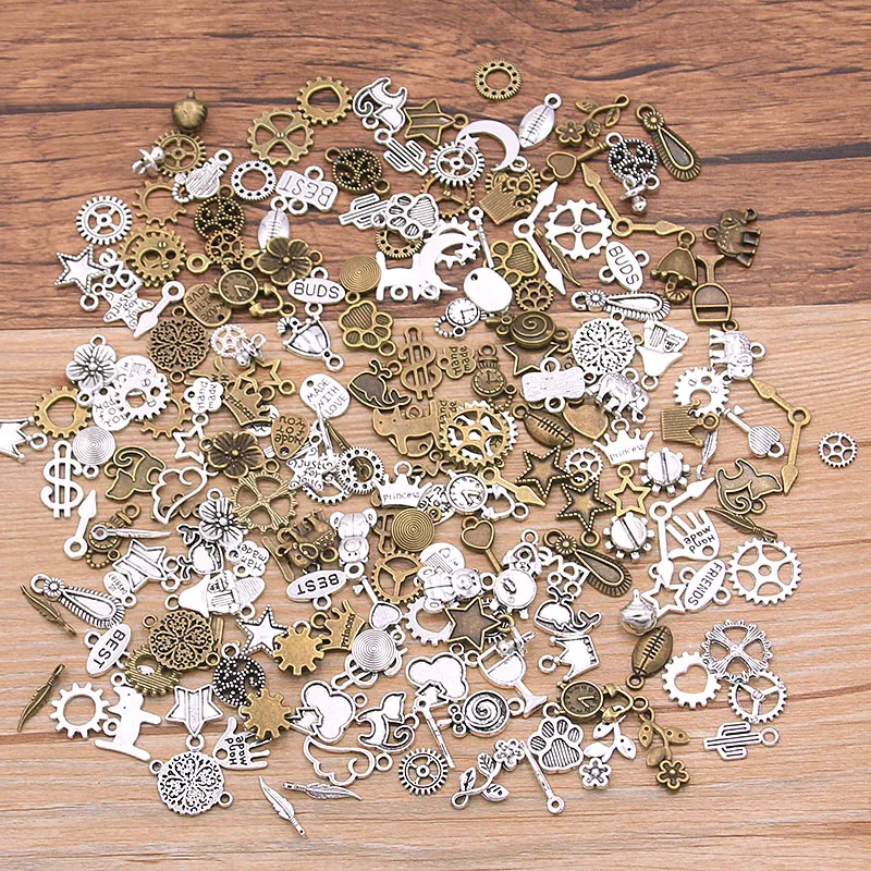 40PCS Mix Color MINI Size Random Alloy Animal Plant Heart Star Charm Mechanical Steampunk Cogs & Gears Diy Accessories Drop Ship