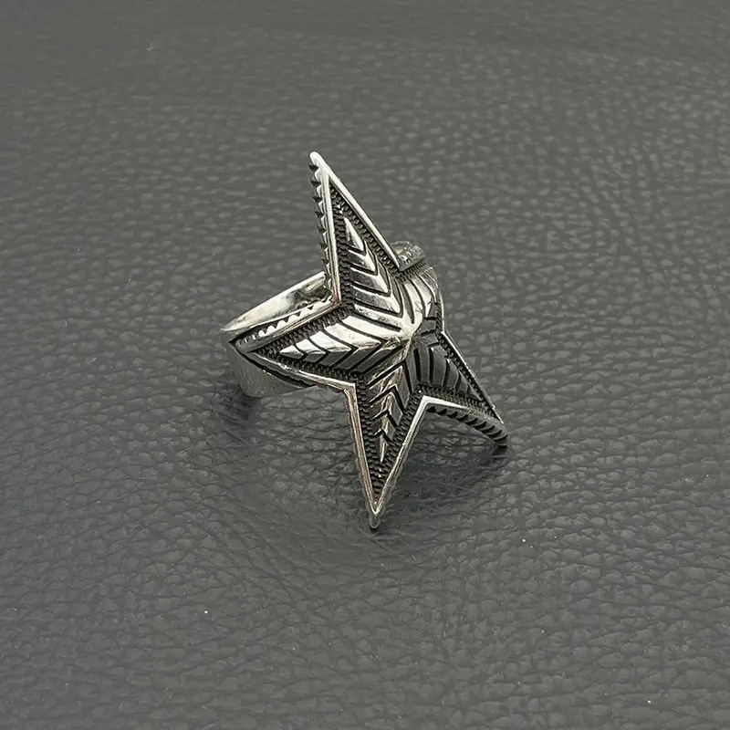 

S925 Sterling Silver Vintage Pentagram Ring Couple Big Star