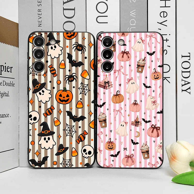 Halloween Pumpkin Funny Ghost Striped Pattern Phone Case for Samsung Galaxy A57 A56 A14 A55 A54 A37 A36 A53 A52 A14 Soft Covers