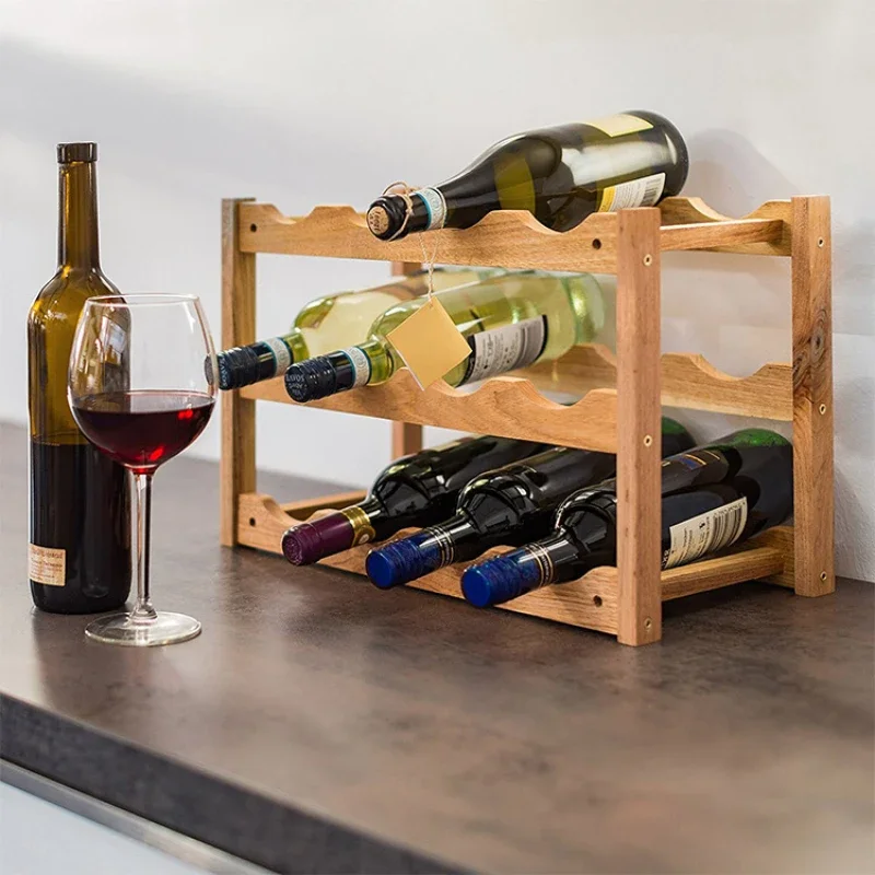 Scandinavian style wine rack wine grid home dining room storage wine bottle display rack ornament solid wood red  rack