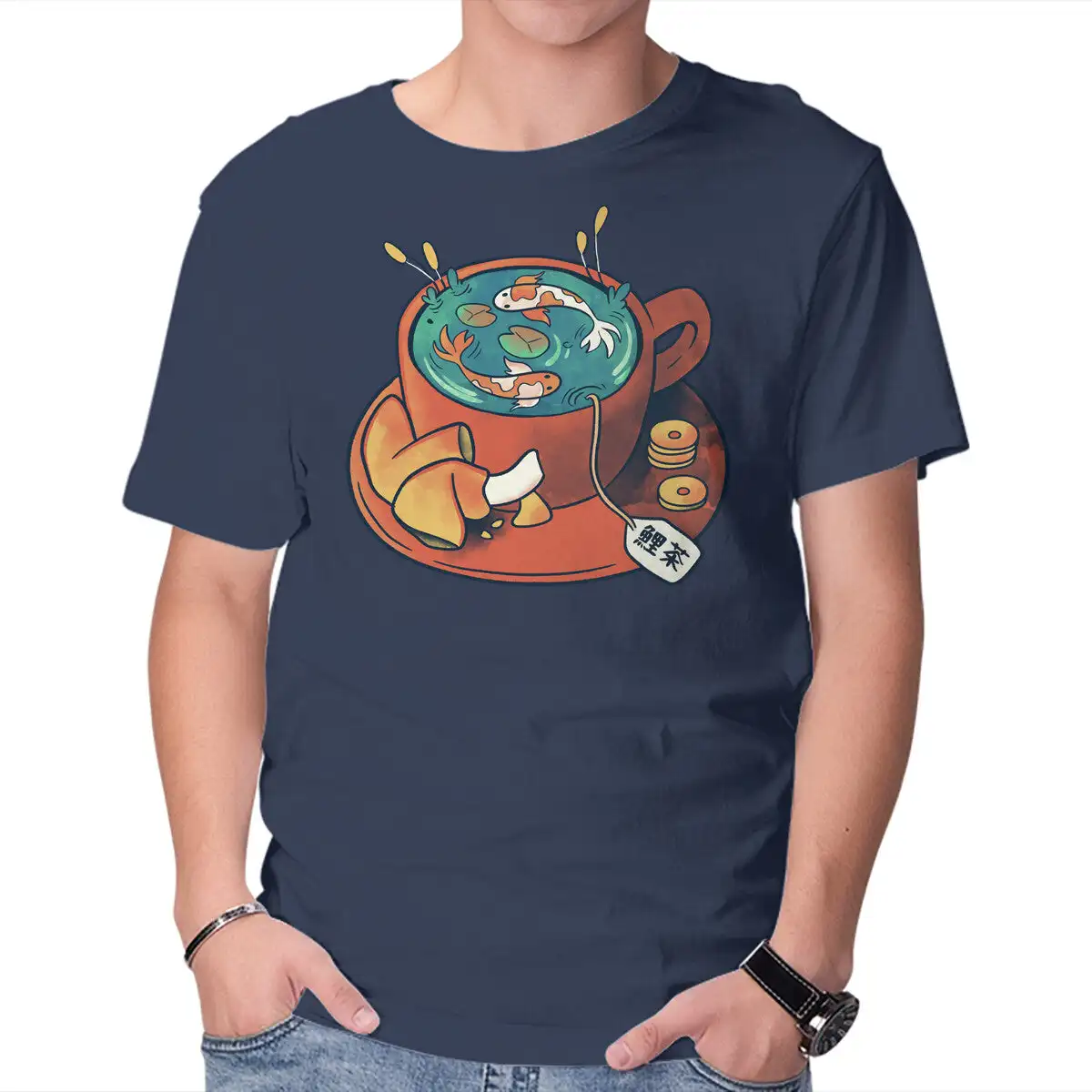 Koi Tea Zen Break Anime Graphic T-shirts For Men Clothing Women Short Sleeve Tees Vintage High Quality 100%Cotton