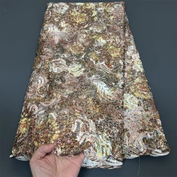 African Nigerian Sequins Sewing Net Cloth,Tulle Lace Fabric, Prom Dresses Beads,Embroidery, High Quality, 5Yad , PS0065, 2025