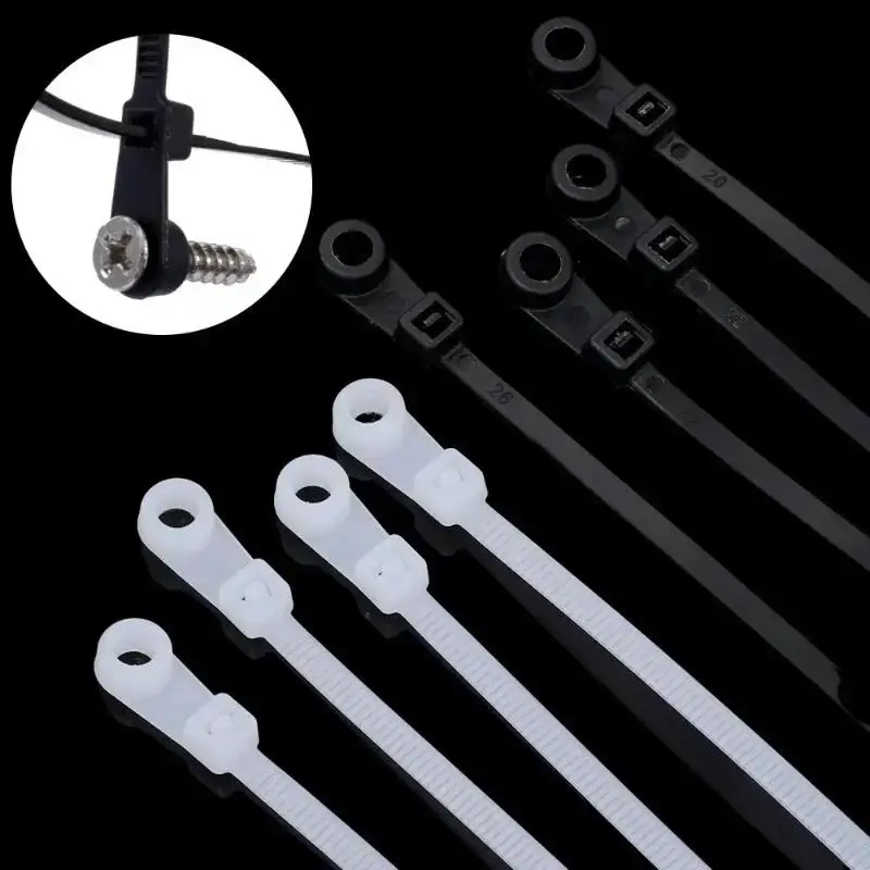 100Pcs Fixed Nylon Cable Ties Reusable Screw Hole Cable Ties Self-locking Cord Ties Straps Fastening Loop Office Organizer
