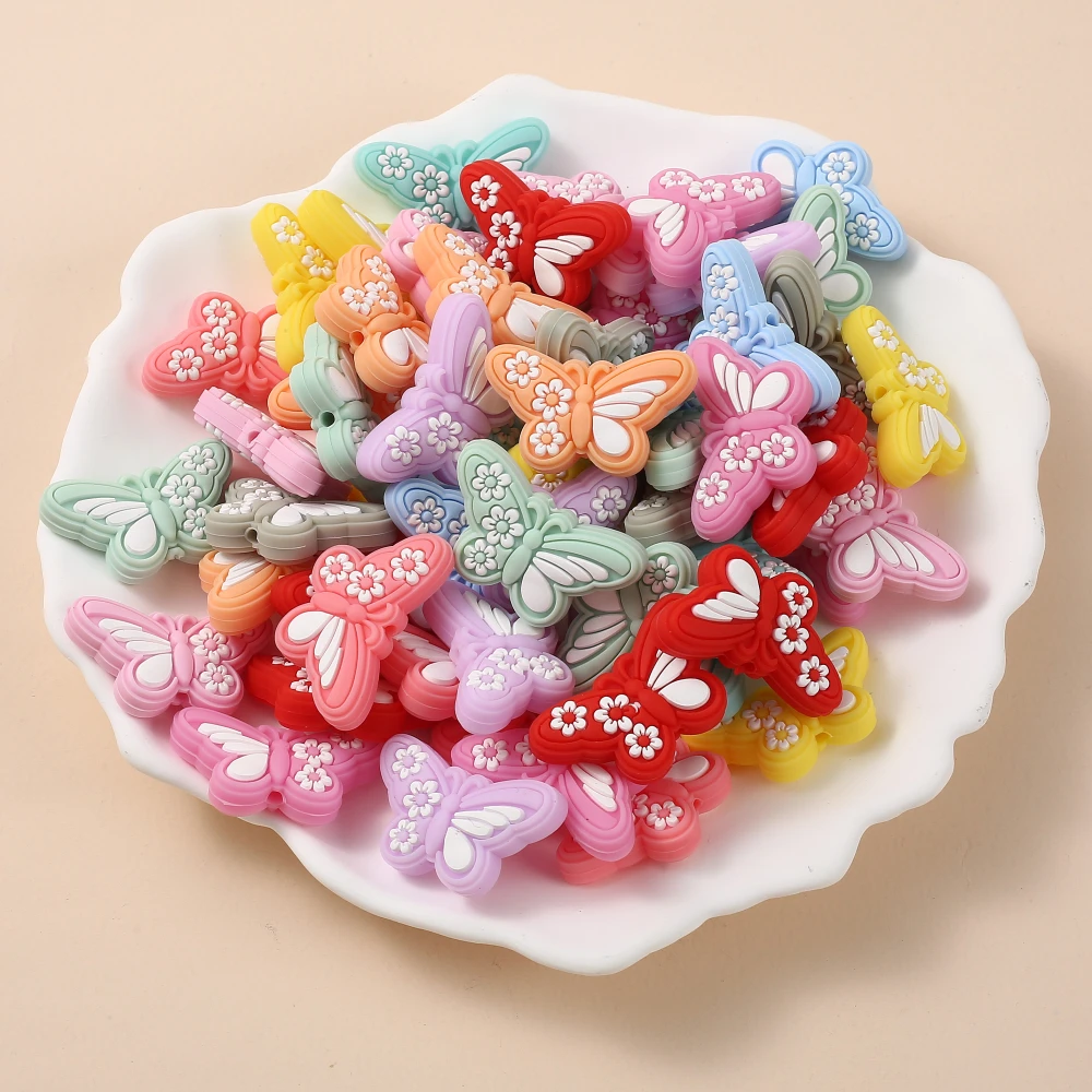 10Pc Animal Silicone Beads 19x32mm Cartoon Butterfly Teether Bead DIY Food Grade Bracelet Necklace Pacifier Chain Jewelry Making