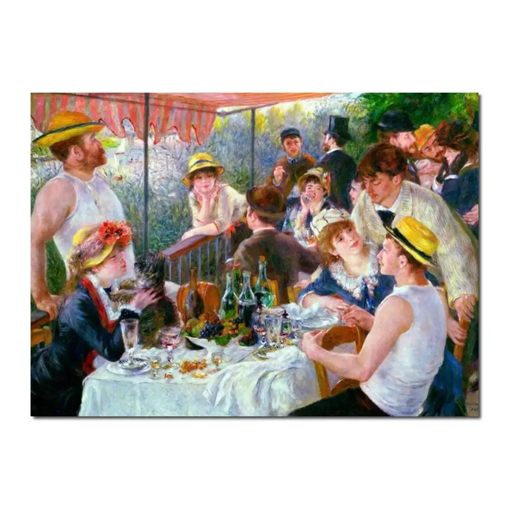 

French Impressionist Handmade Pierre-Auguste Renoir Oil Painting Reproduction Luncheon of the Boating Party Famous Canvas Art