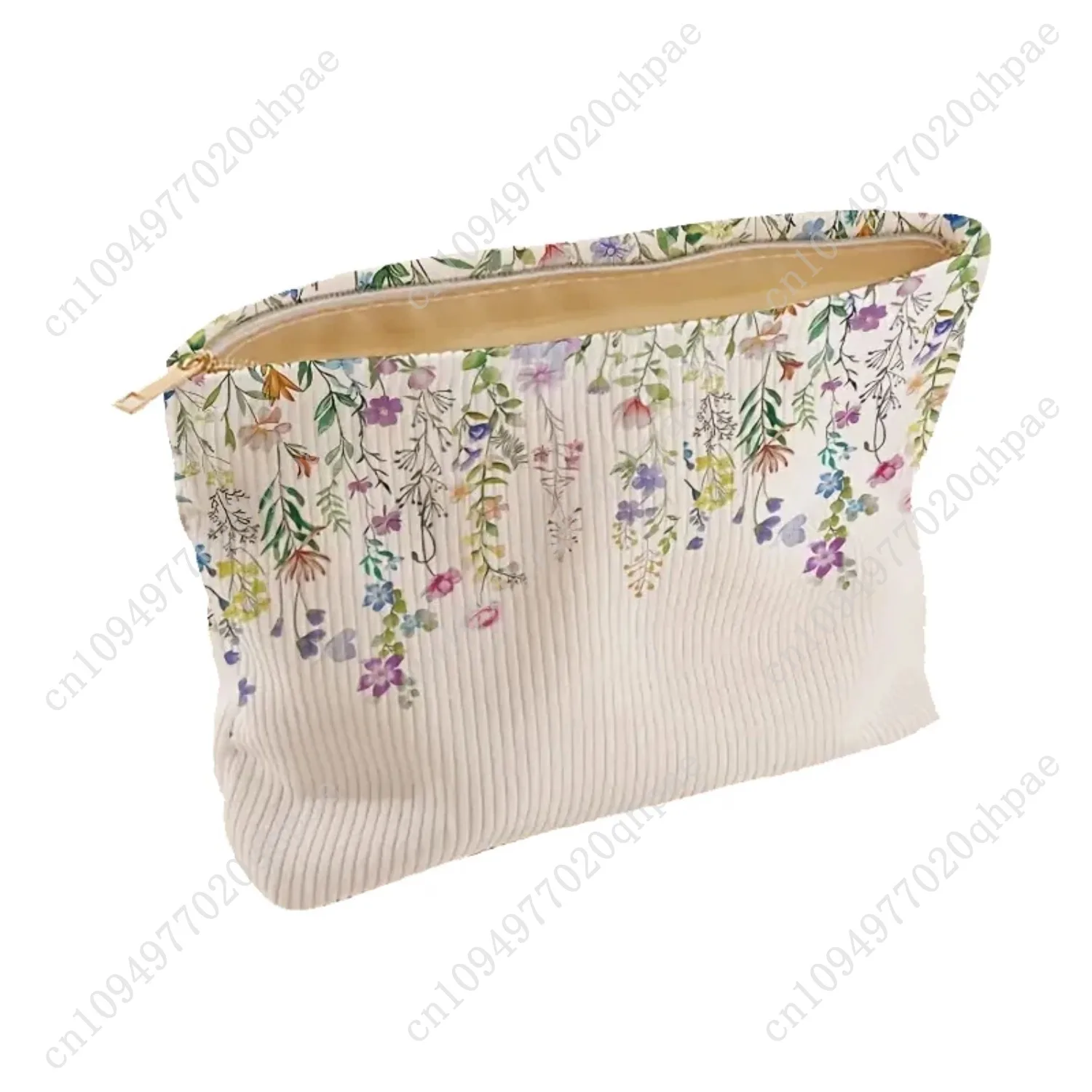 Floral printed corduroy makeup bag, lightweight zipper makeup storage box, multifunctional bag with lining
