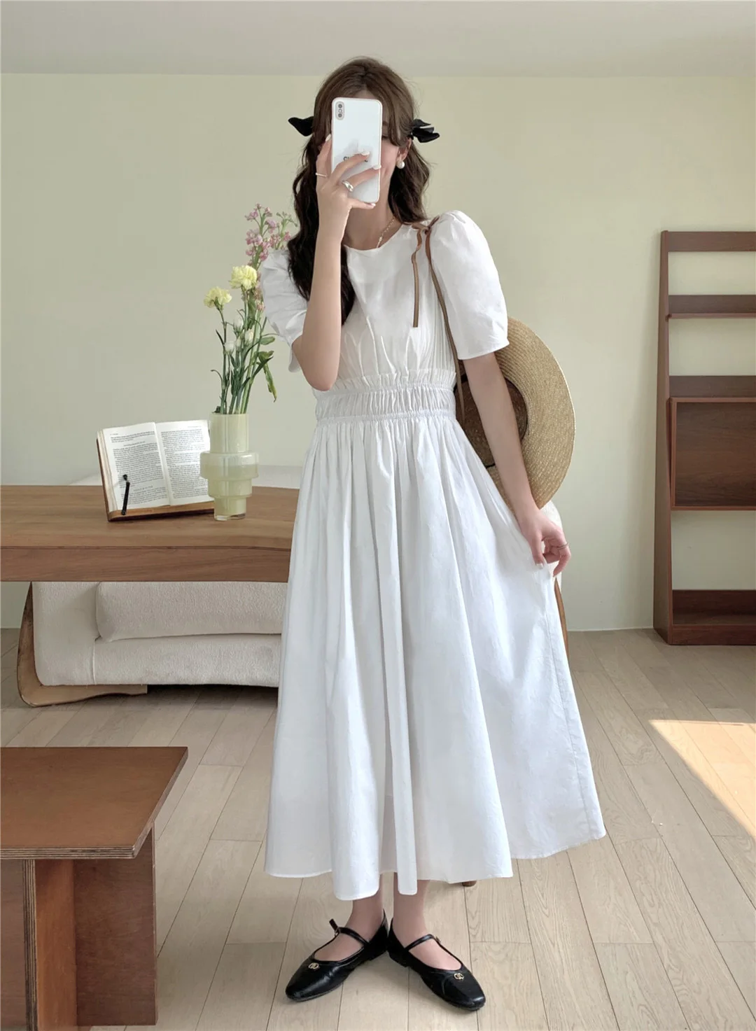 Korea Chic Elegant Sold Dress Summer Female Retro Puff Sleeve Office Lady A Line Dress French temperament Vestido Sundress 2024