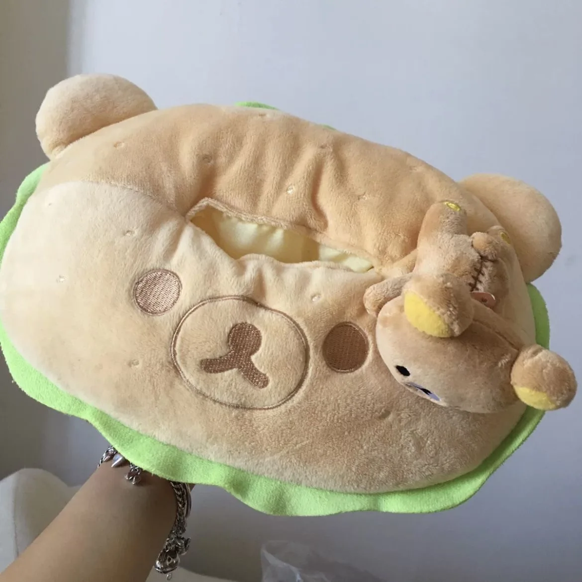 New Cute Rilakkuma Bear Hamburger Plush Home Tissue Cover Car Tissue Holder  Kids Stuffed Toys For Children
