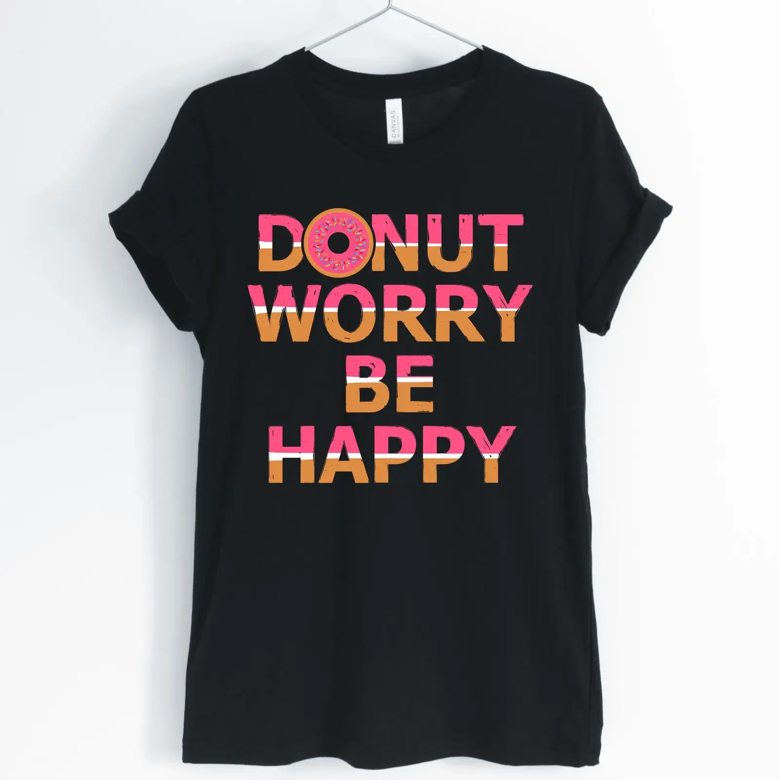 Donut Worry Be Happy Funny Cute Pun T Shirt Lover Positive Women Casual  Tops vintage Washed Stylish fashion homme